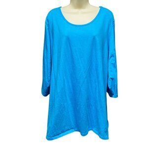 Denim & Co. Womens Blue Lace Sleeve Tunic Top 2X
